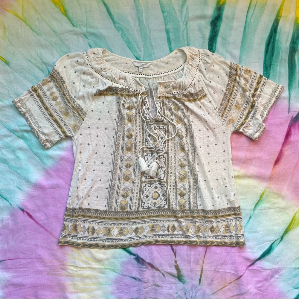 👚2/$20 | Lucky Brand V-Neck Patterned Top | Size XS